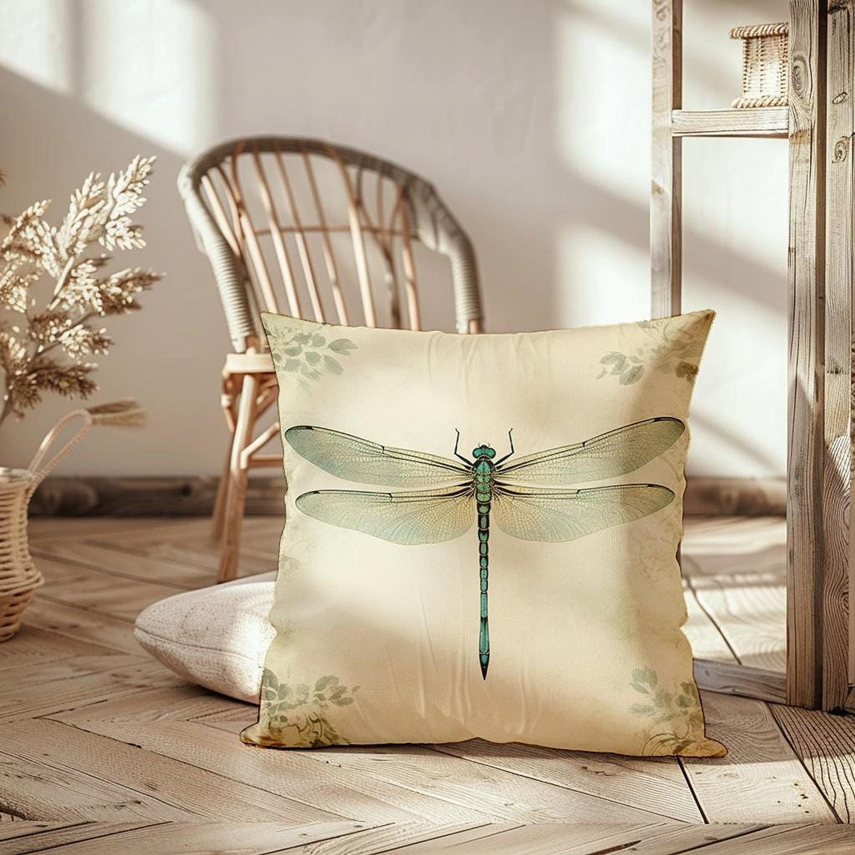 Dragonfly Pillow Cover with Soft Print, Double-Sided Decor
