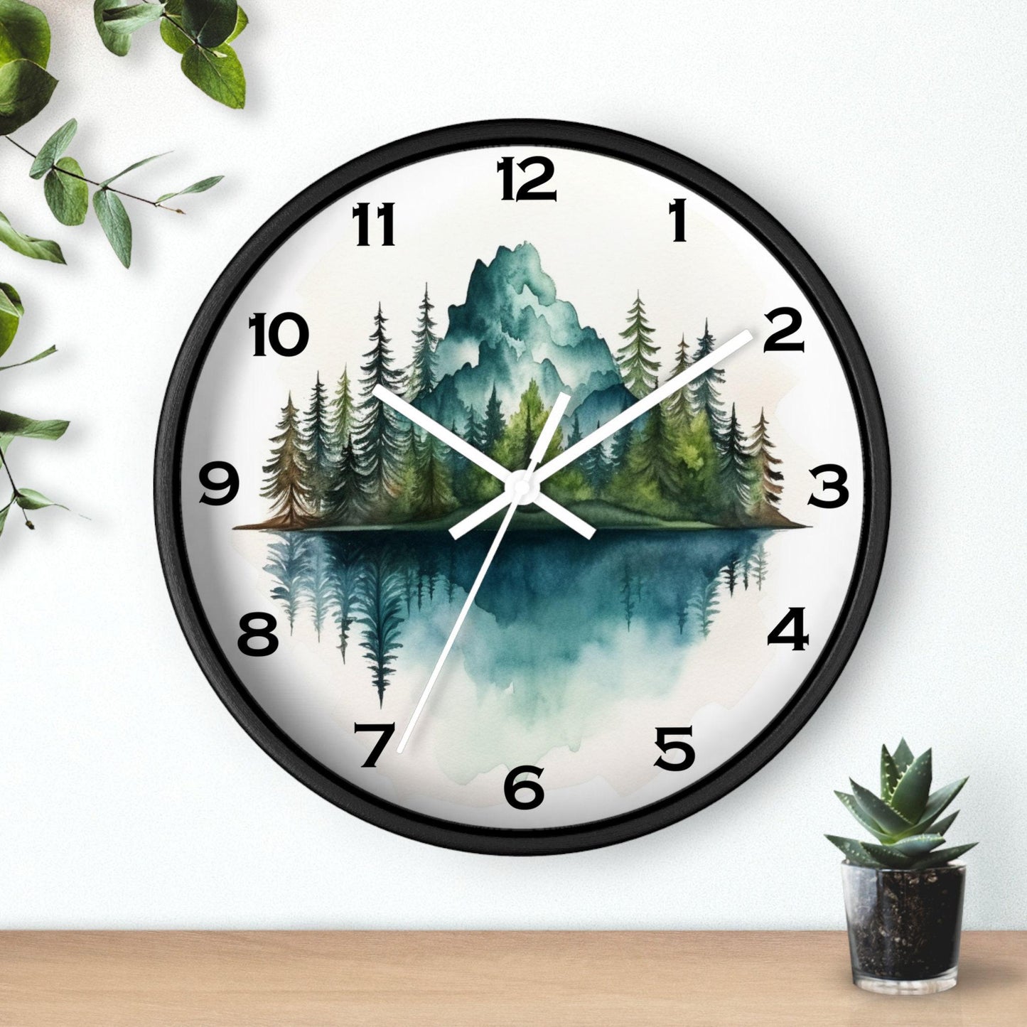 Pine Tree Mountain Wall Clock, 10" x 10" Plexiglass, Silent Mechanism