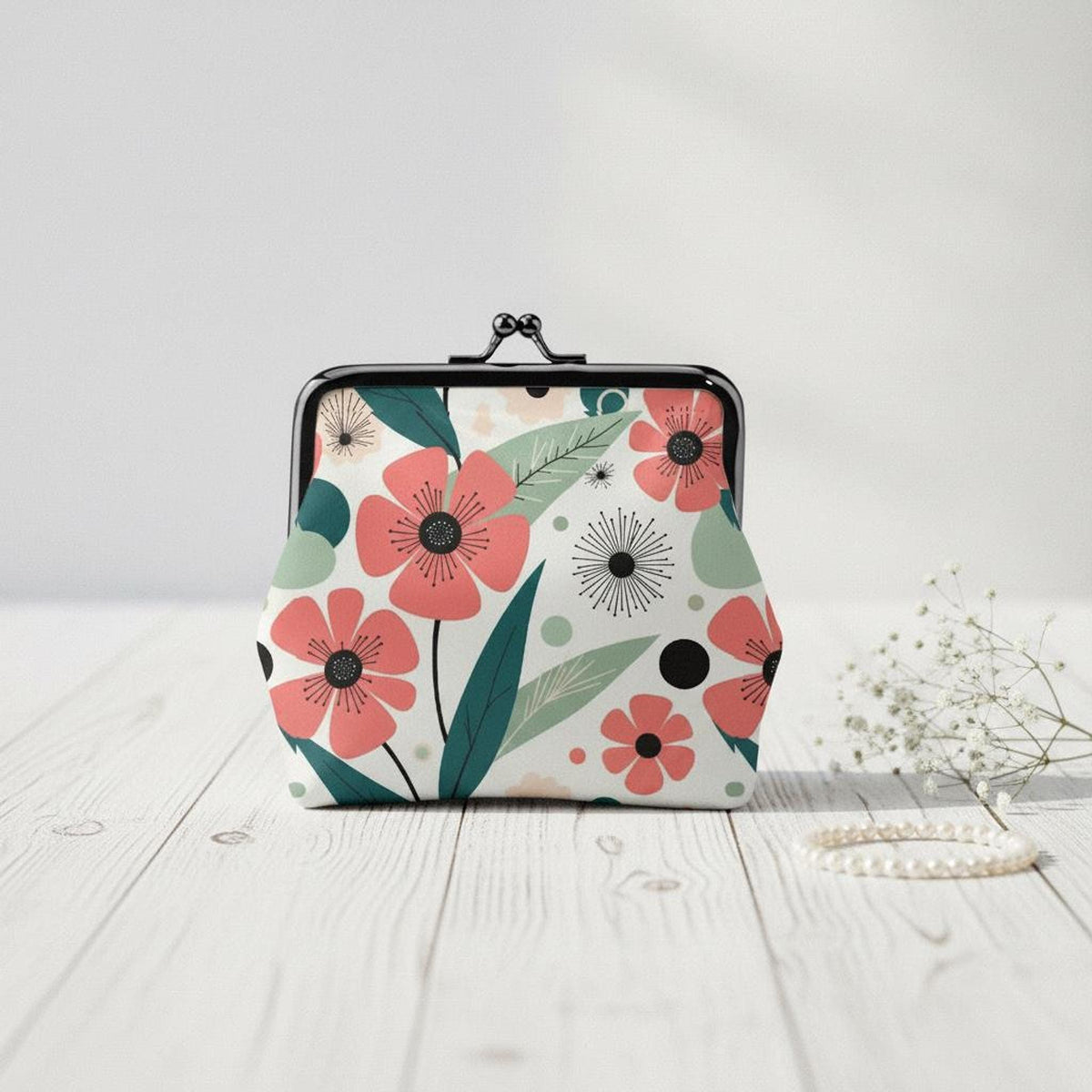 Vintage Floral Women's Leather Kiss Lock Coin Purse Small Wallet Change Holder Gift
