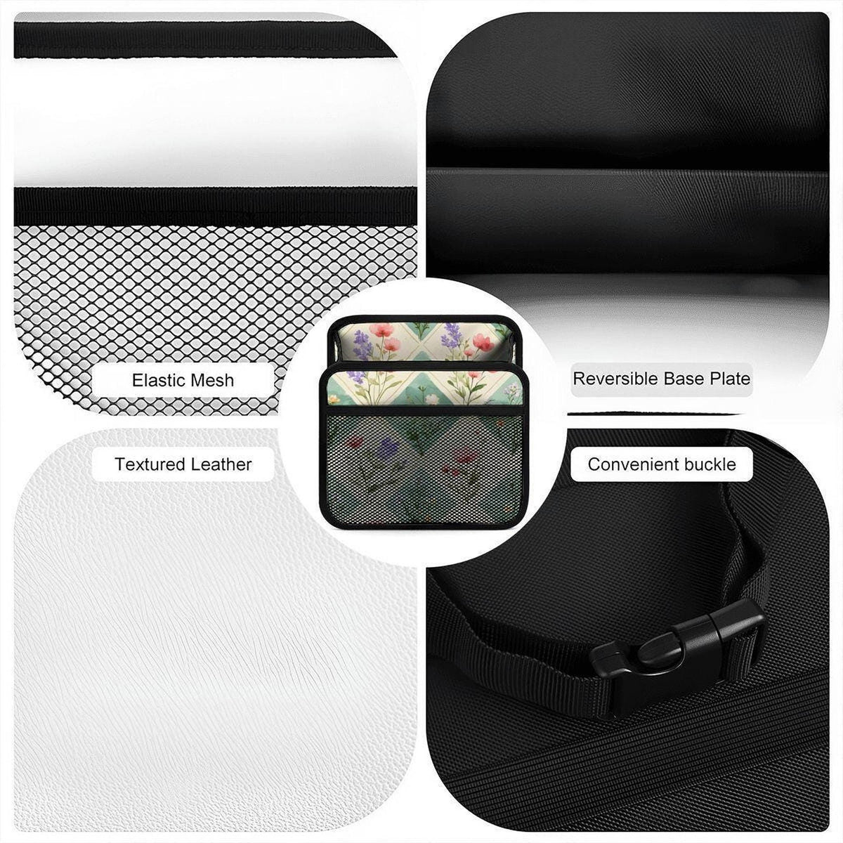 Floral Car Seat Organizer - Backseat Storage Caddy for Travel Accessories and Essentials