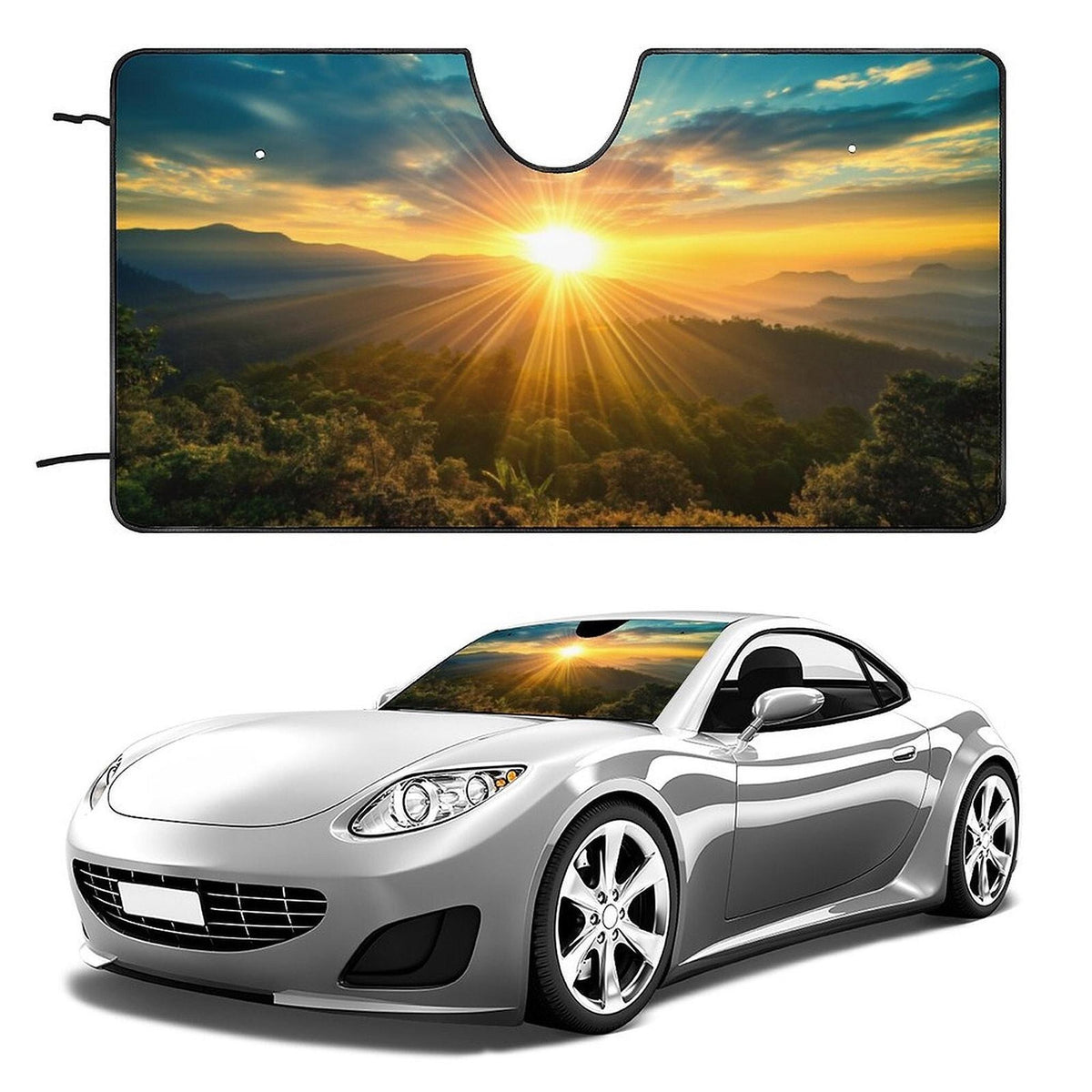 Scenic Mountain Car Sun Shade: UV Protection Cooling Accessory
