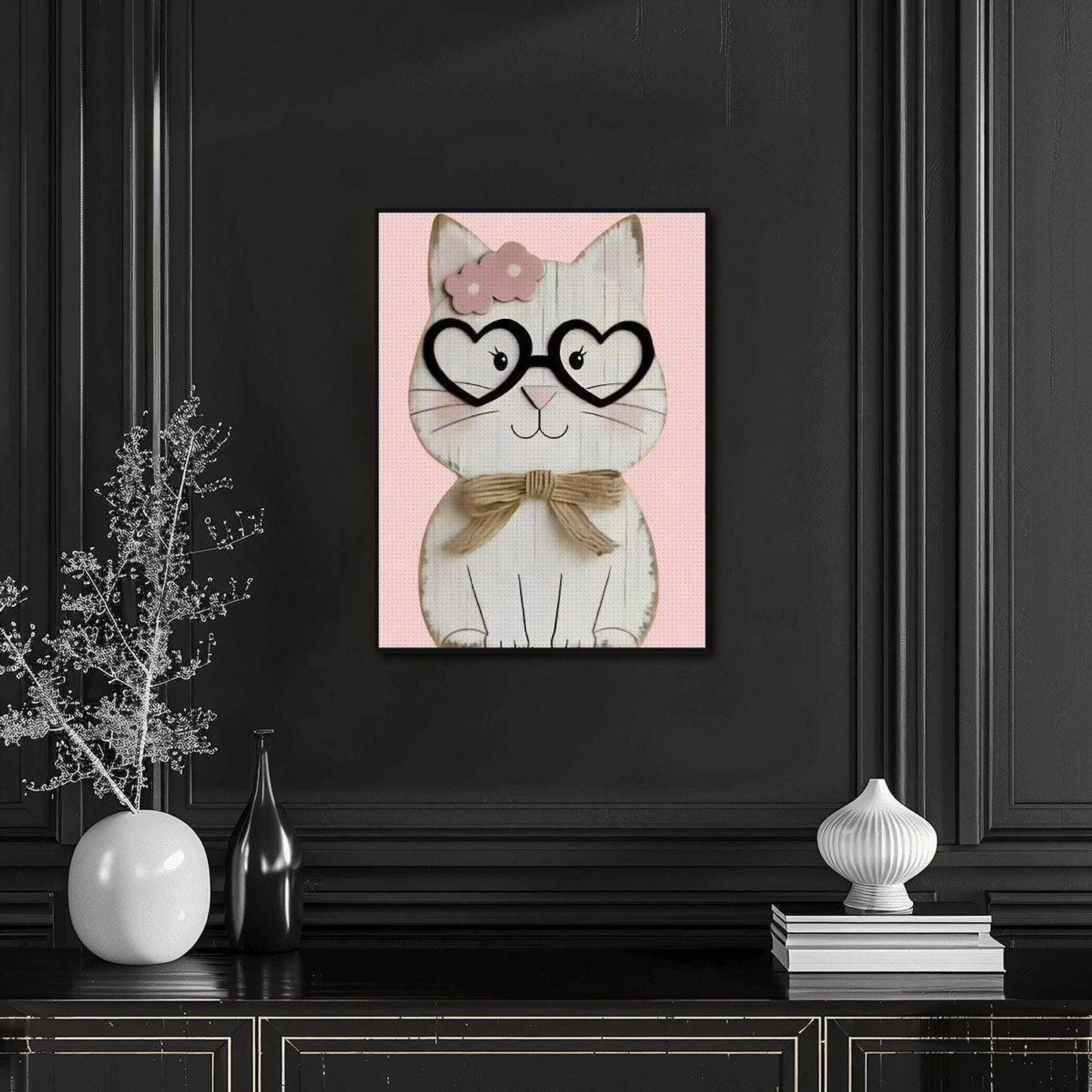 Smarty Cat Diamond Painting Kit, 12x16 Inches Feline Art with Heart Glasses