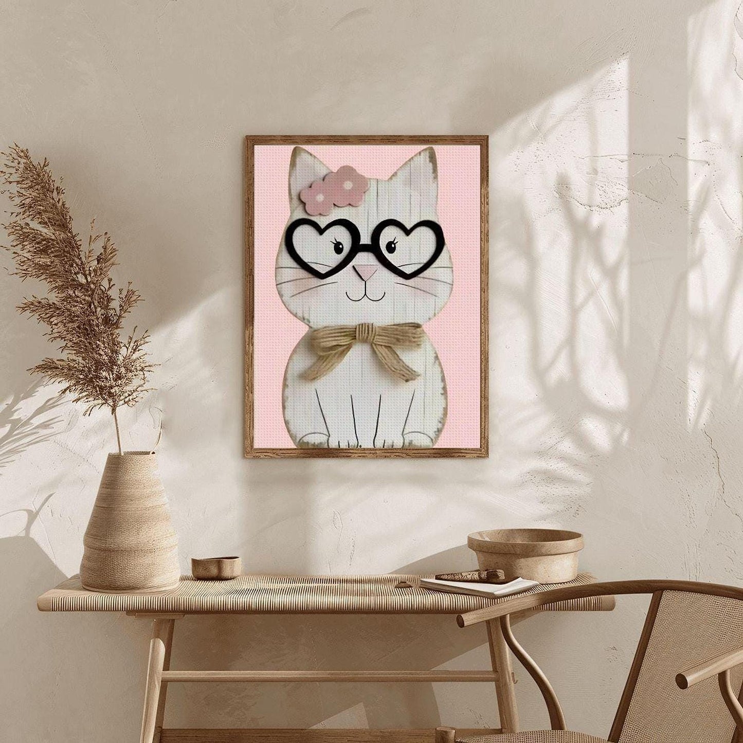 Smarty Cat Diamond Painting Kit, 12x16 Inches Feline Art with Heart Glasses
