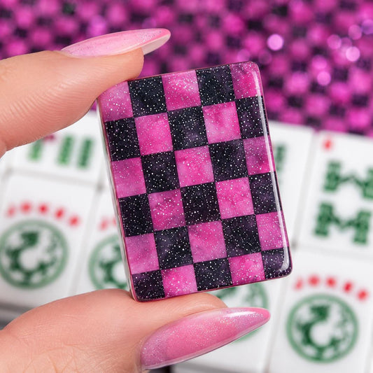 Pink Checkered Mahjong Tile Set, 166 Durable Acrylic Game Pieces