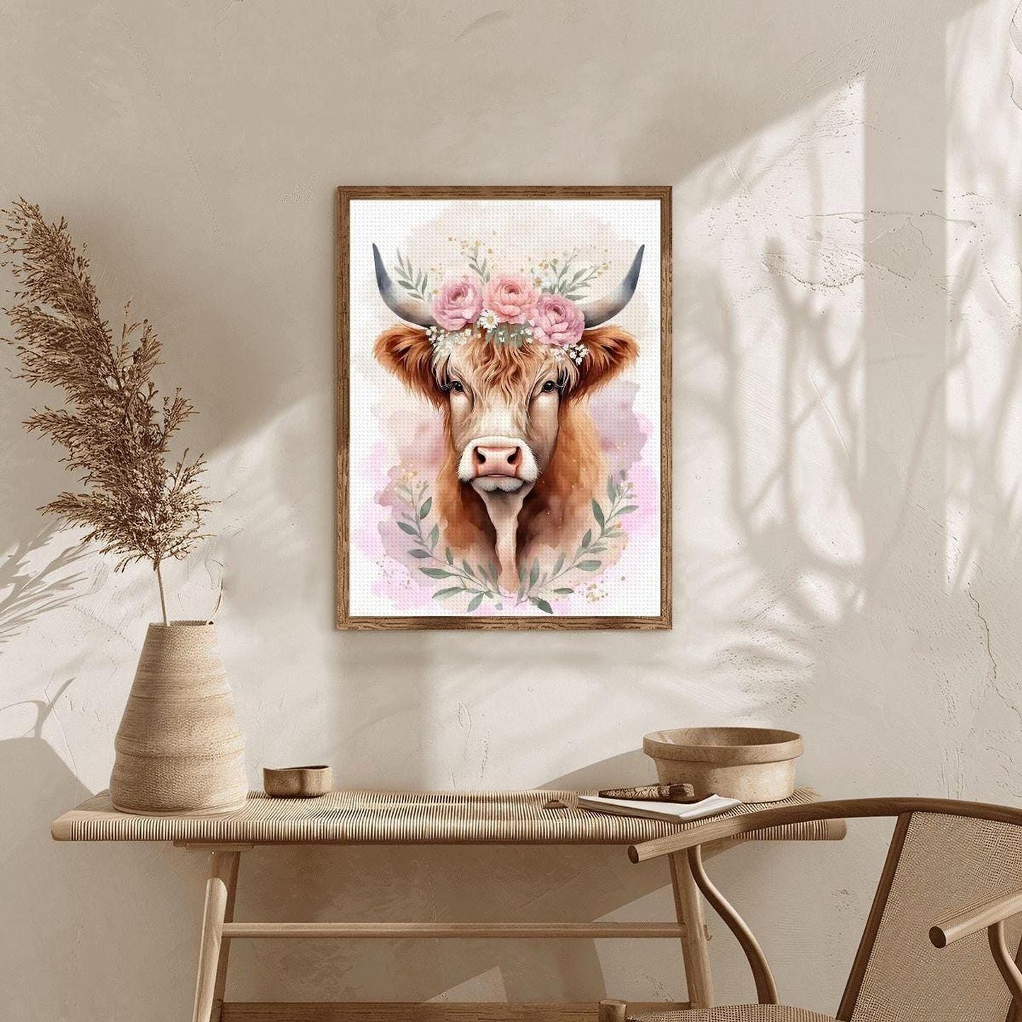 Highland Cow Diamond Art Kit, Rustic 12"x16" DIY Painting Project