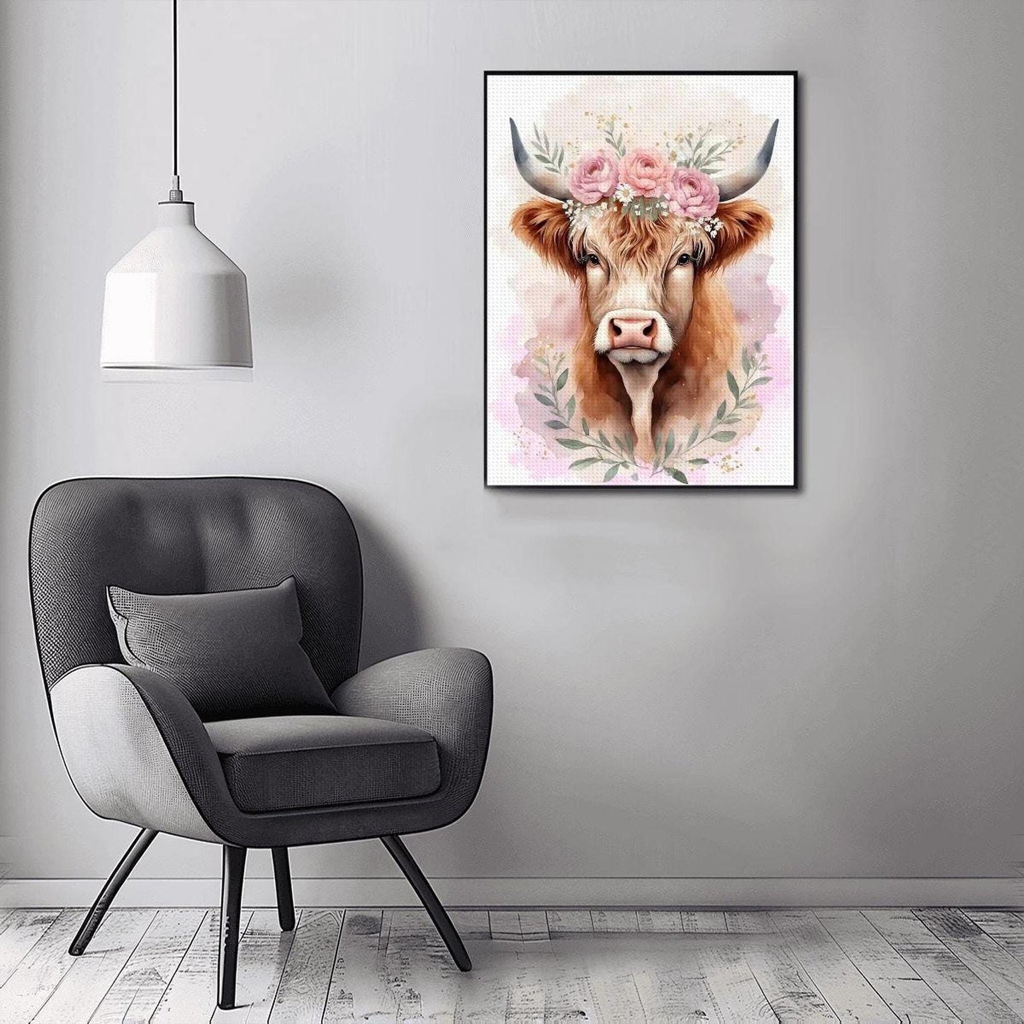 Highland Cow Diamond Art Kit, Rustic 12"x16" DIY Painting Project
