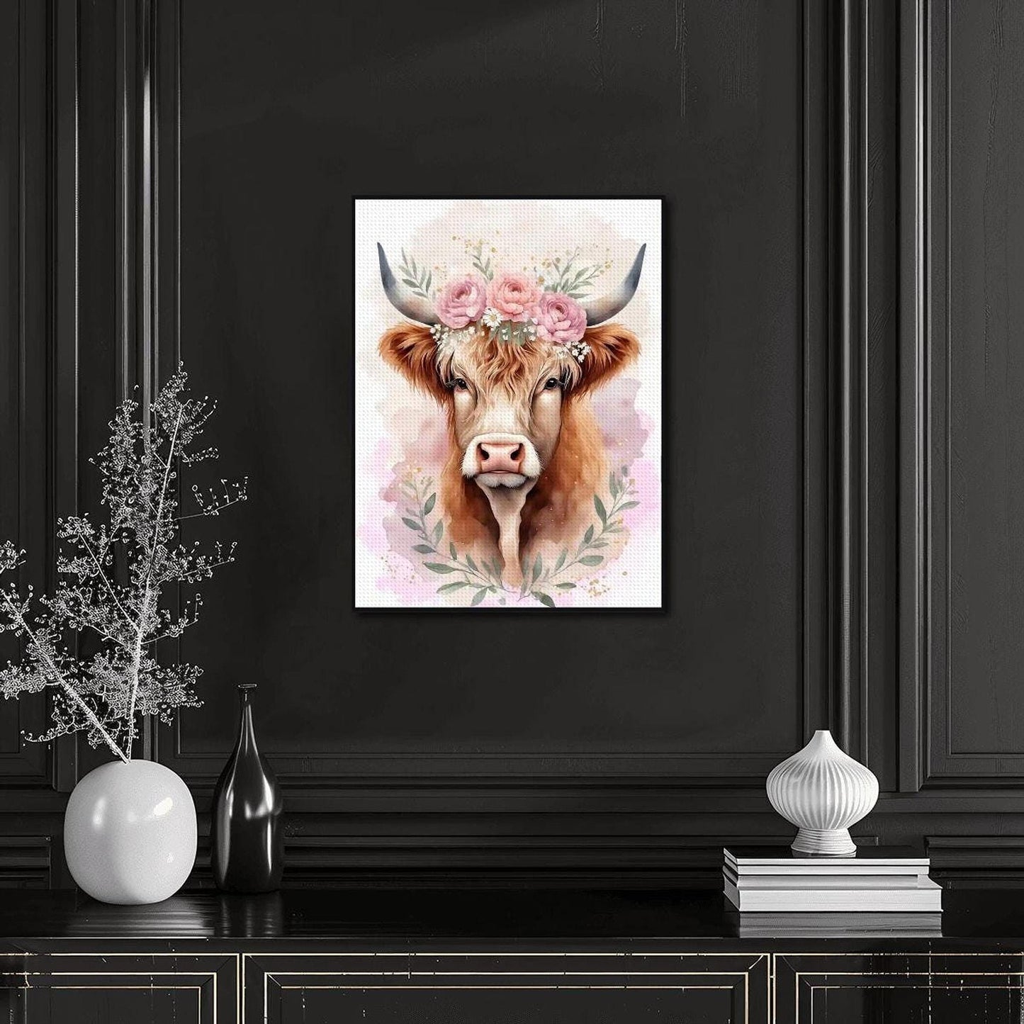Highland Cow Diamond Art Kit, Rustic 12"x16" DIY Painting Project