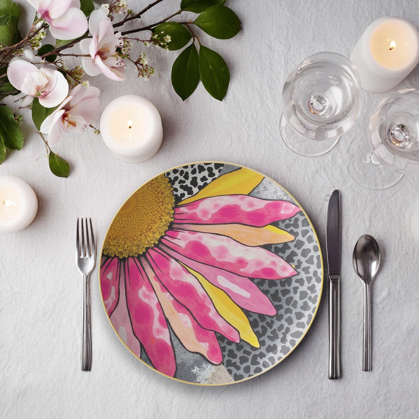 Leopard Daisy Plate, 10-Inch Durable Polymer Microwave-Safe Dinnerware