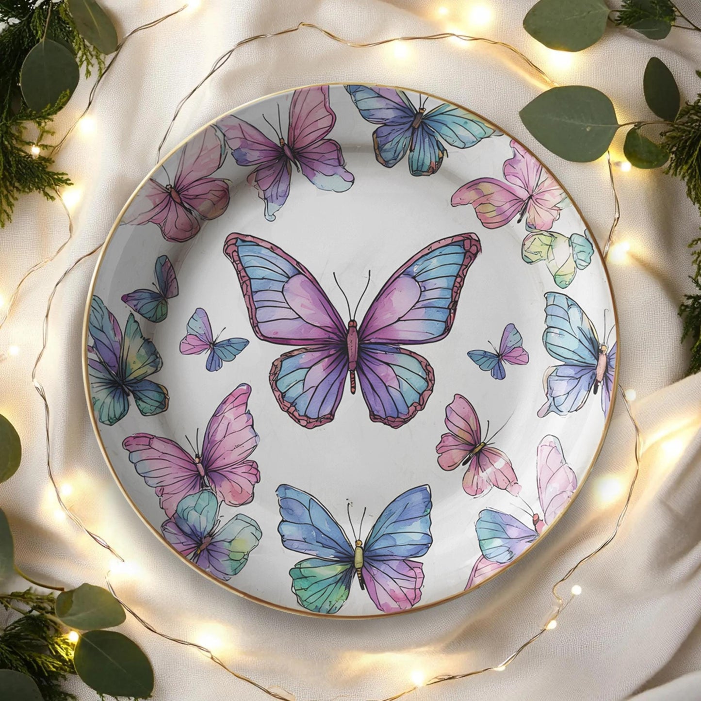 Butterfly Plates, 10-Inch Colorful Polymer Tableware, Microwave And Dishwasher Safe