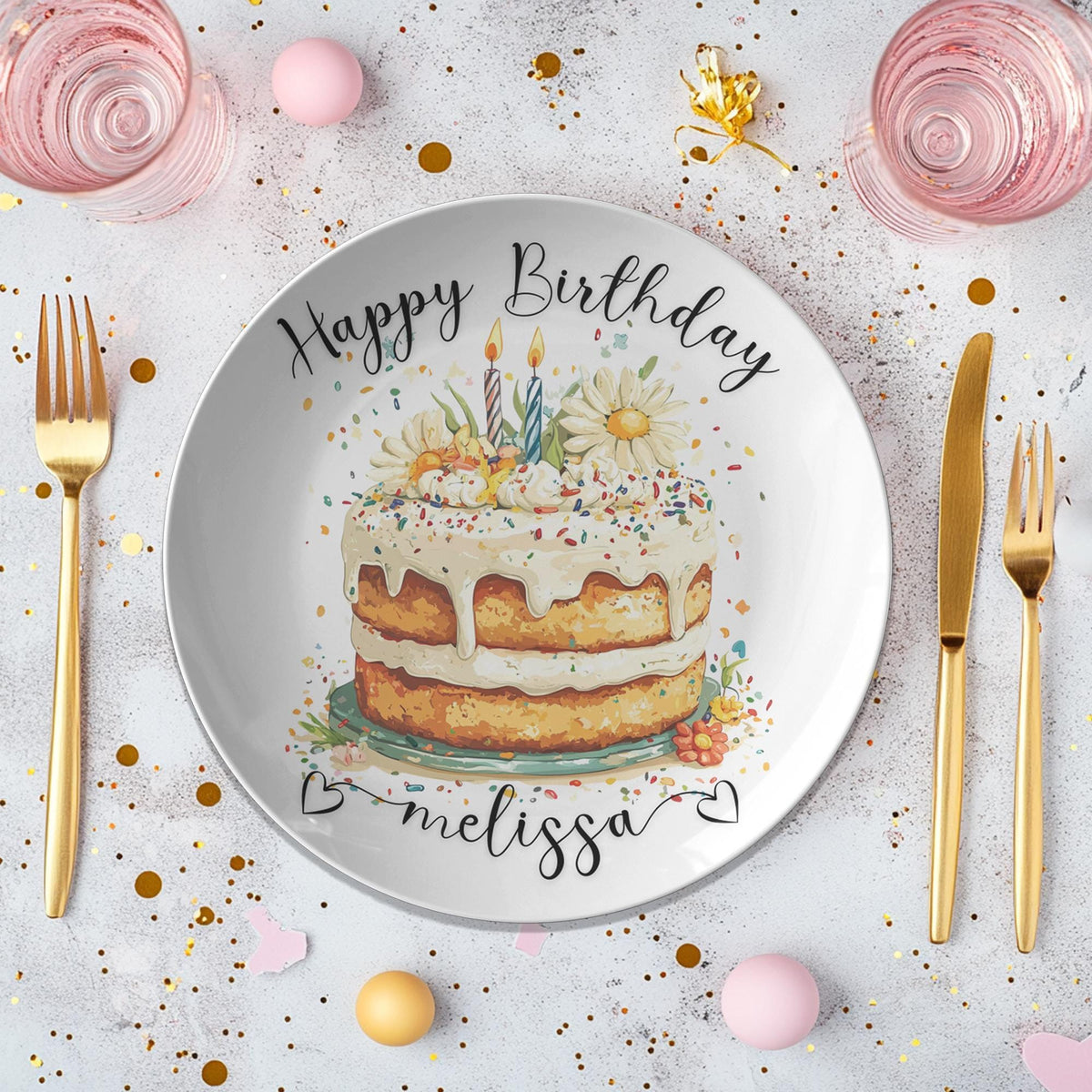 Personalized Floral Birthday Cake Plate: Durable Thermosaf Tableware for Memorable Celebrations
