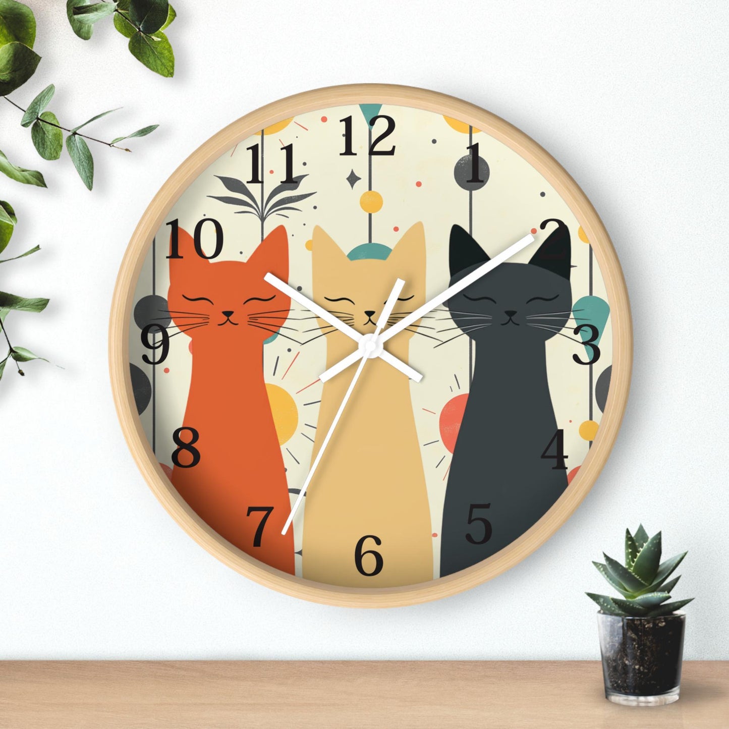 Retro Cat Silent Wall Clock, Whimsical Feline Design, Plexiglass Face, 10 Inches
