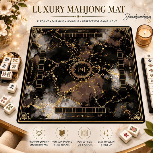 Black Gold Mahjong Mat 31.5"x31.5" Non-Slip Game Table Cover