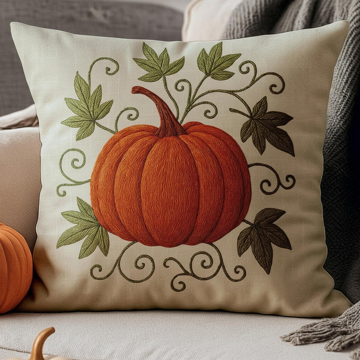 Decorative Farmhouse Pillowcase, 100% Faux Suede Double-Sided Pumpkin Print, Four Sizes