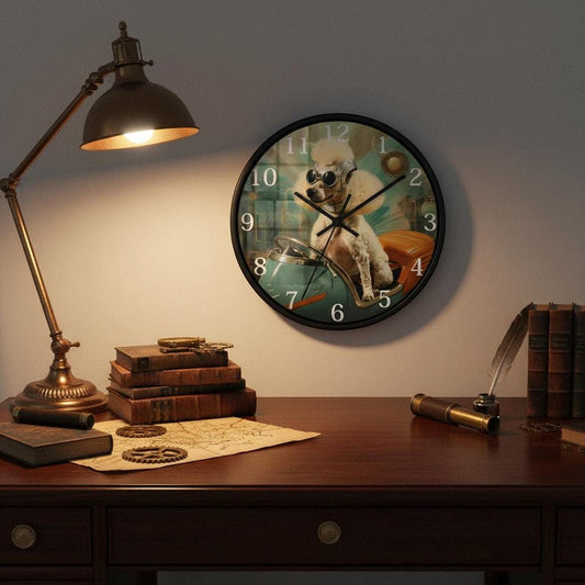 Vintage Poodle Clock, Retro Bicycle Design with Colorful Wood Frame