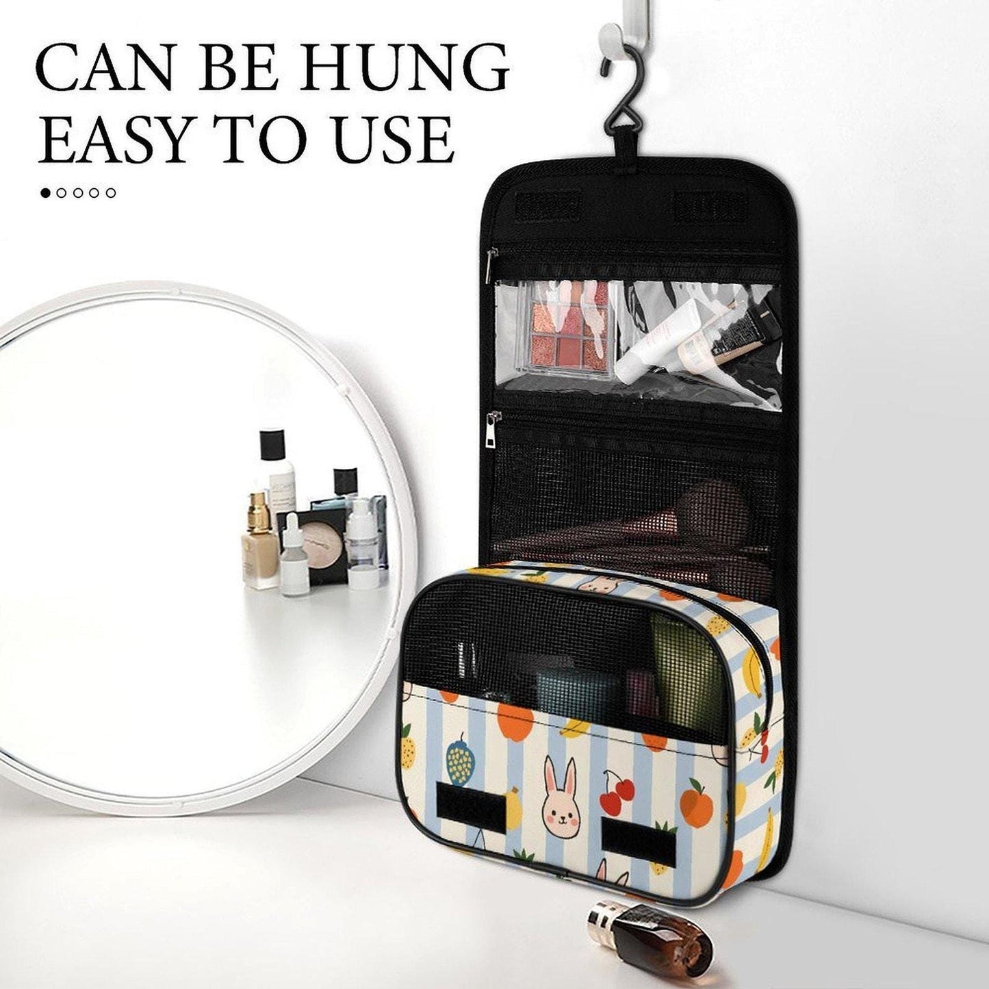 Bunny Toiletry Bag, Durable Polyester Organizer with Multiple Compartments