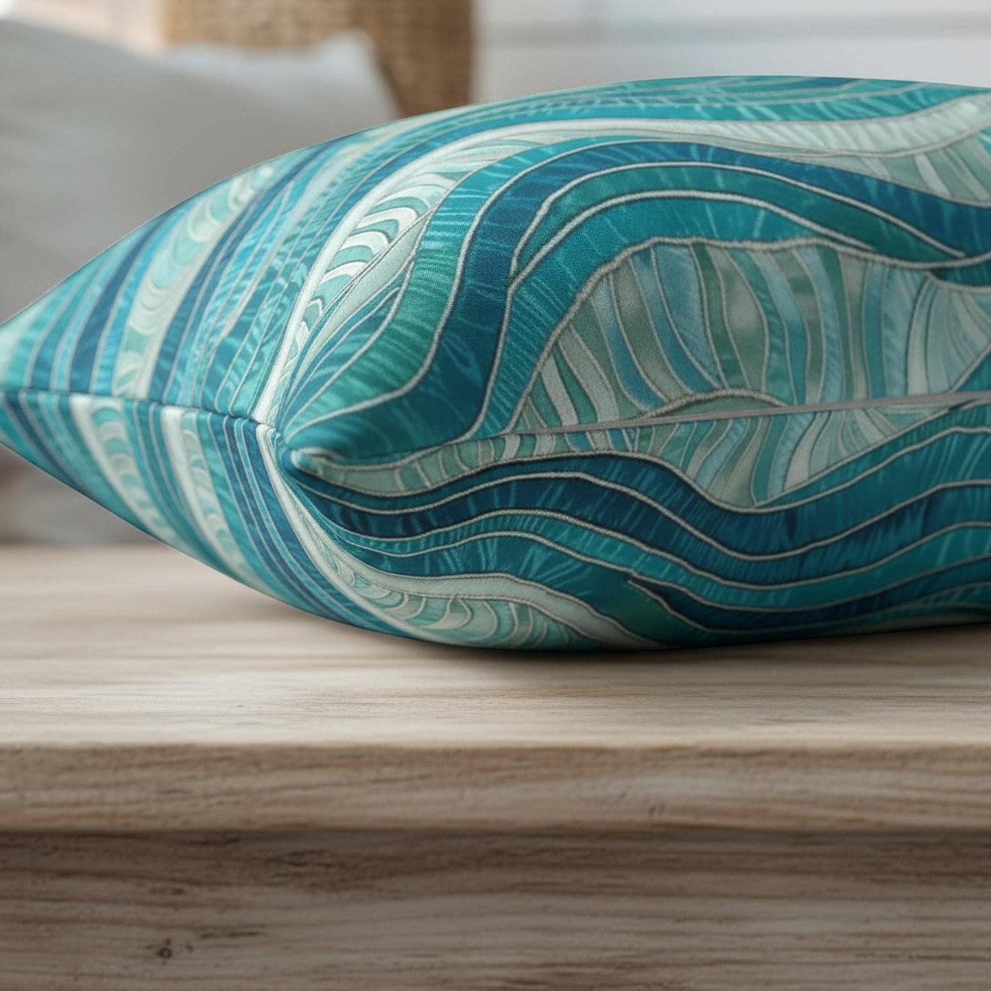 Oceaninspired Wavy Blue Lumbar Pillow, 20 x 14 Inch 100% Polyester Cover, Double-Sided Print