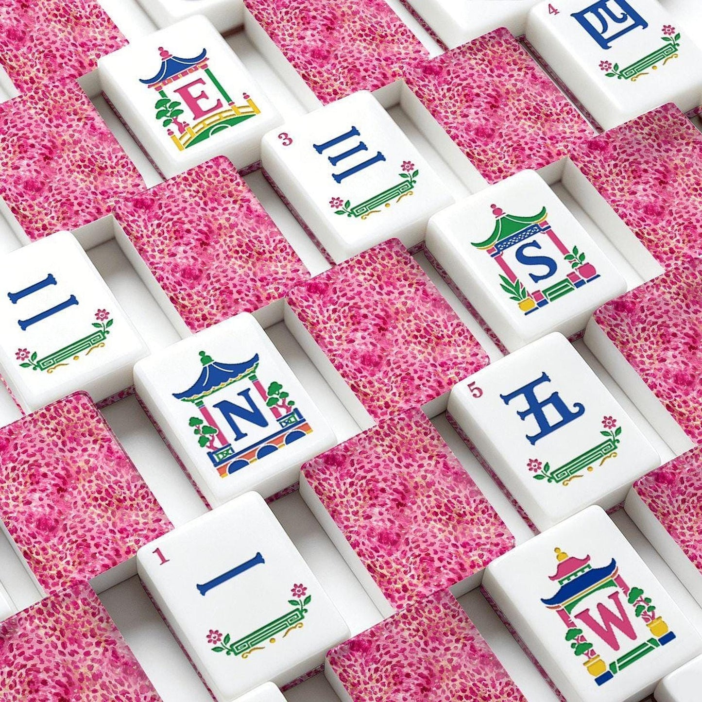 Acrylic Mahjong Set, Pink Cheetah Design with 160 Tiles and Jokers