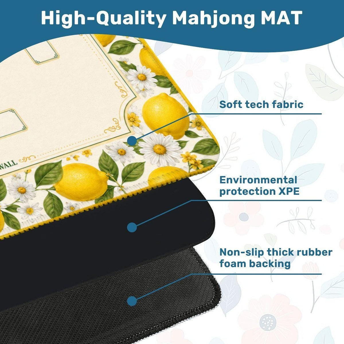 Lemon Mahjong Mat | Vibrant Floral Game Board, Durable Polyester Surface