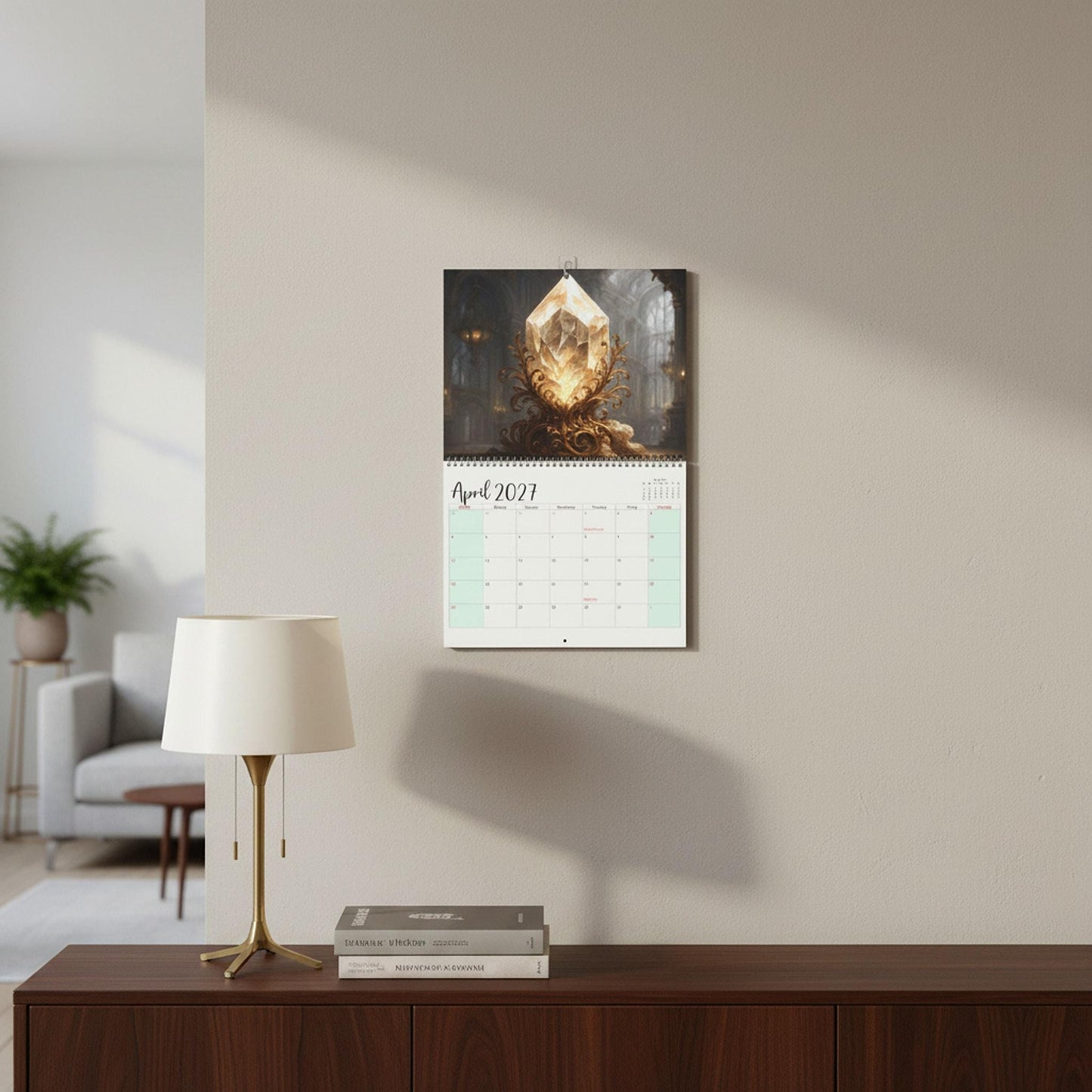 Healing Crystals Wall Calendar, 2027 Monthly Photography, Spiral-Bound Writable Grid