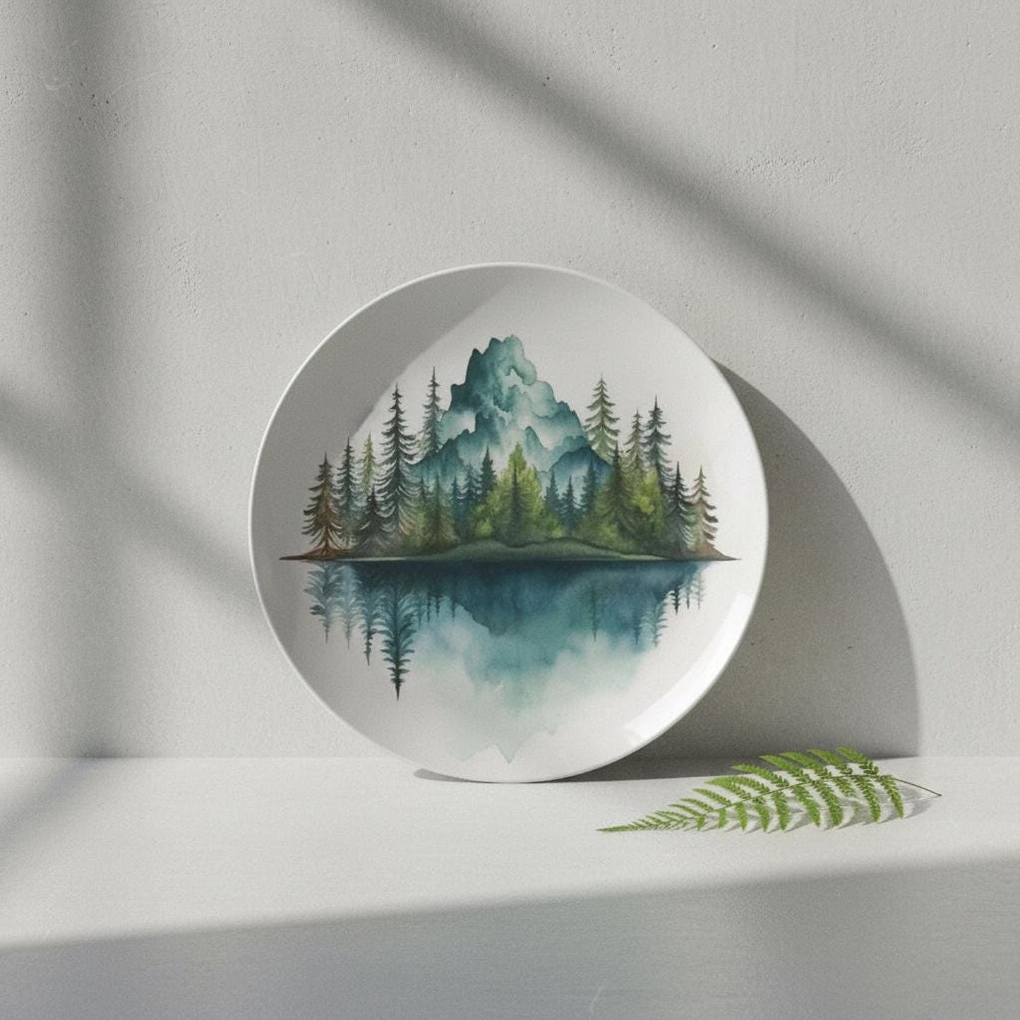 Nature Themed Plates, Watercolor Mountain Dinner in Durable ThermoSaf