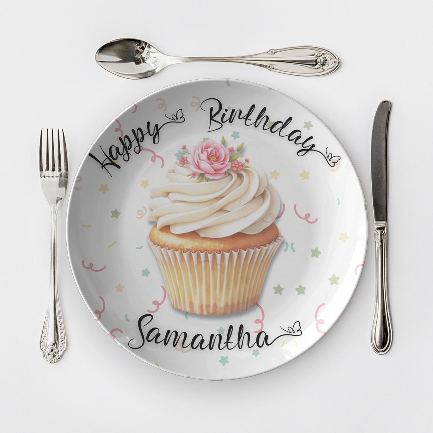 Decorative Tableware Cupcake Birthday Plate, Personalized 10-Inch ThermoSaf Polymer, Dishwasher Safe