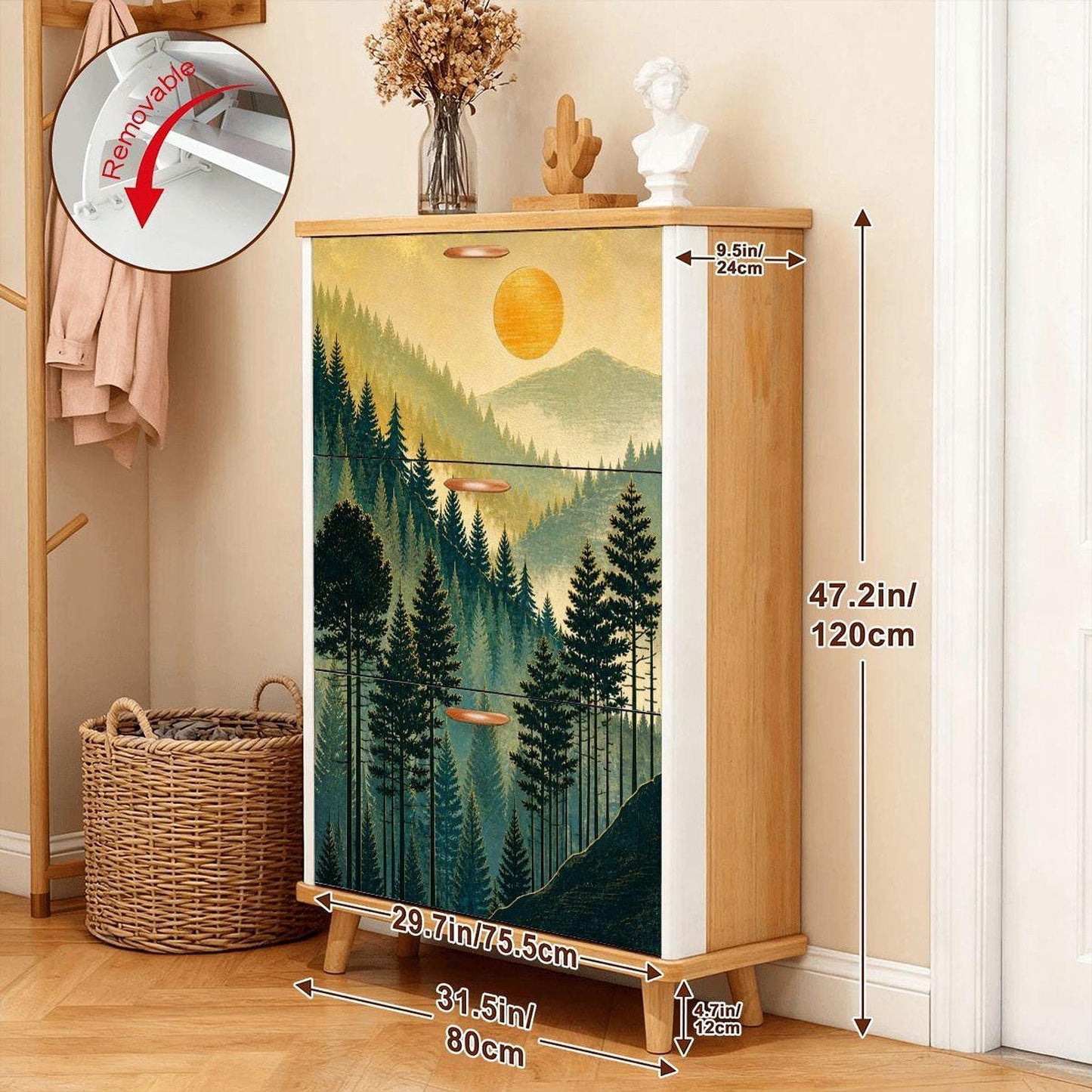 Golden Mountain Shoe Cabinet – Scenic Forest Entryway Storage | Made in USA