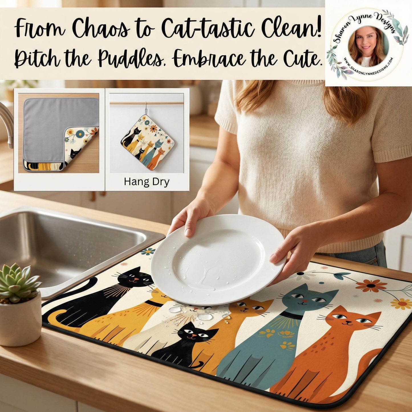 Extra Large Cat Dish Mat, Retro 24”x18” Microfiber Kitchen Protector