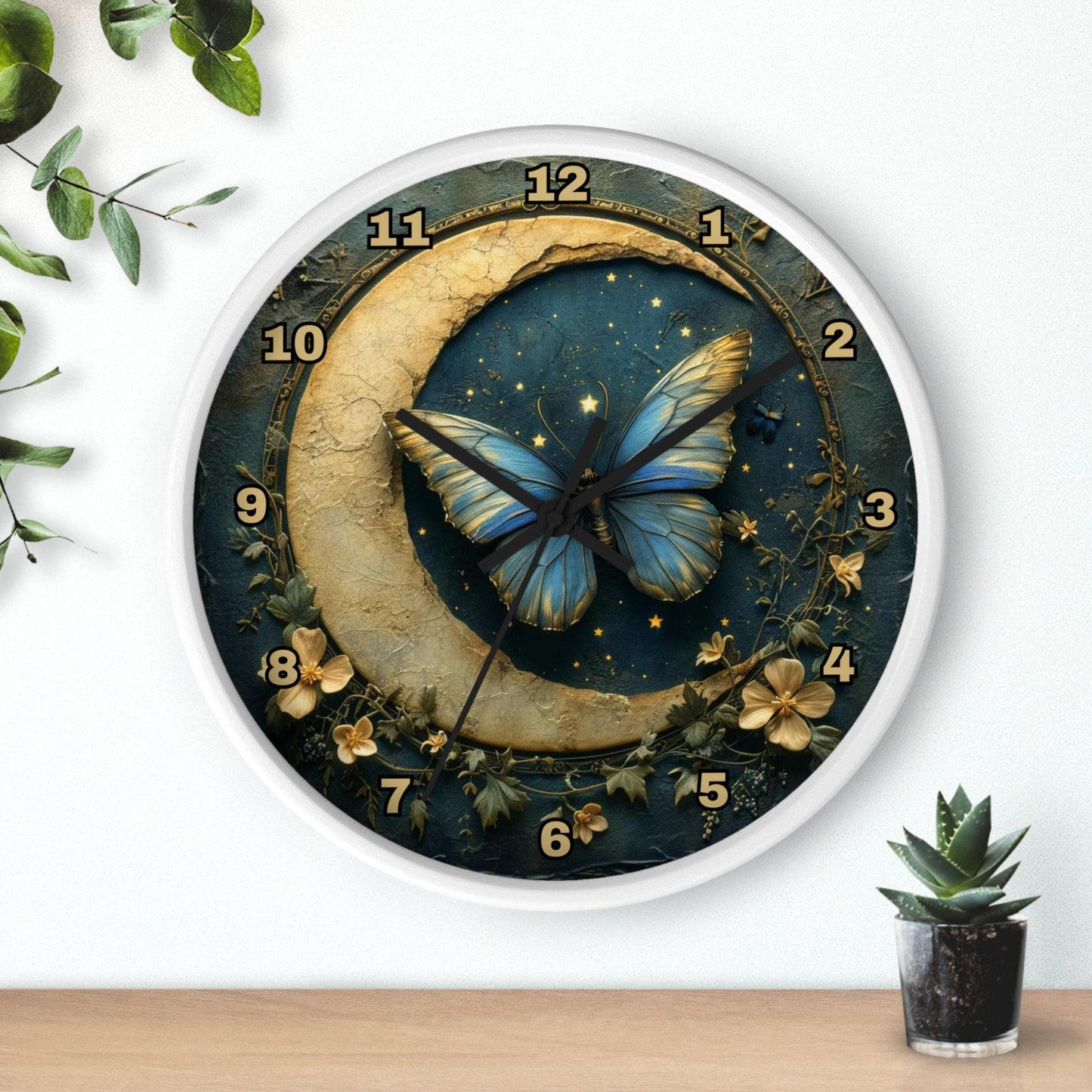 Celestial Wall Clock, 10" Plexiglass Butterfly Timepiece for Elegant Decor