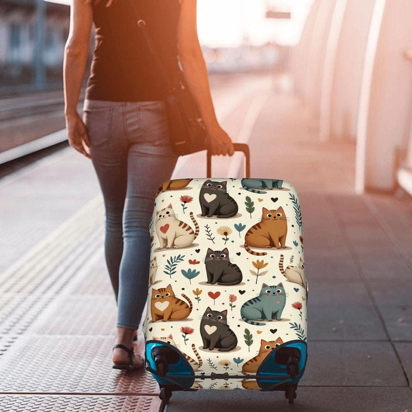 Cat Luggage Cover, Thickened Protective Suitcase with Playful Cat Design