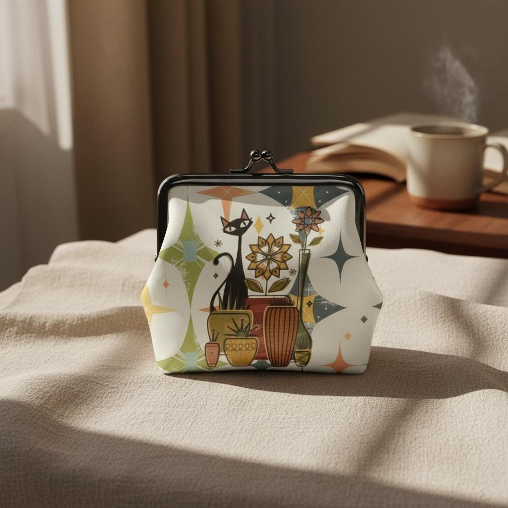 Funky Coin Wallet, Retro Style Leather Purse with Vibrant Design