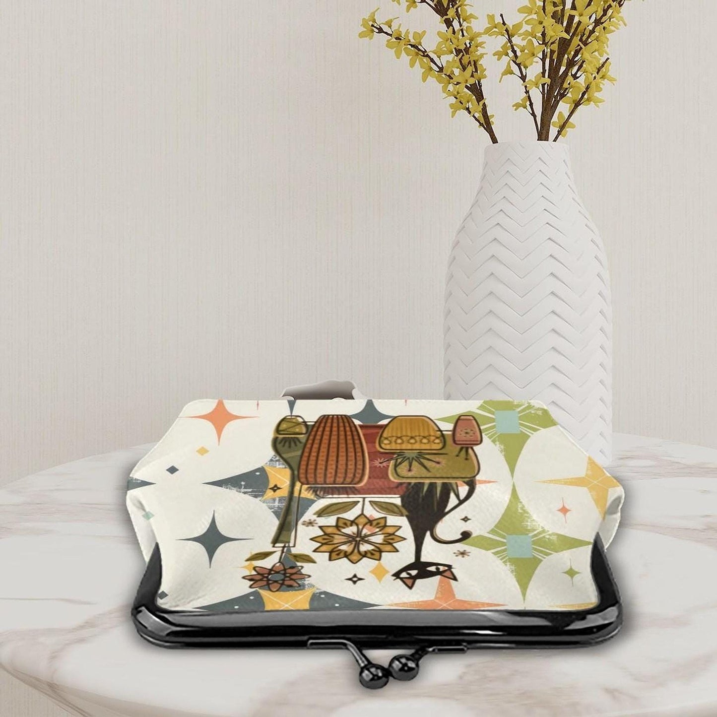 Funky Coin Wallet, Retro Style Leather Purse with Vibrant Design