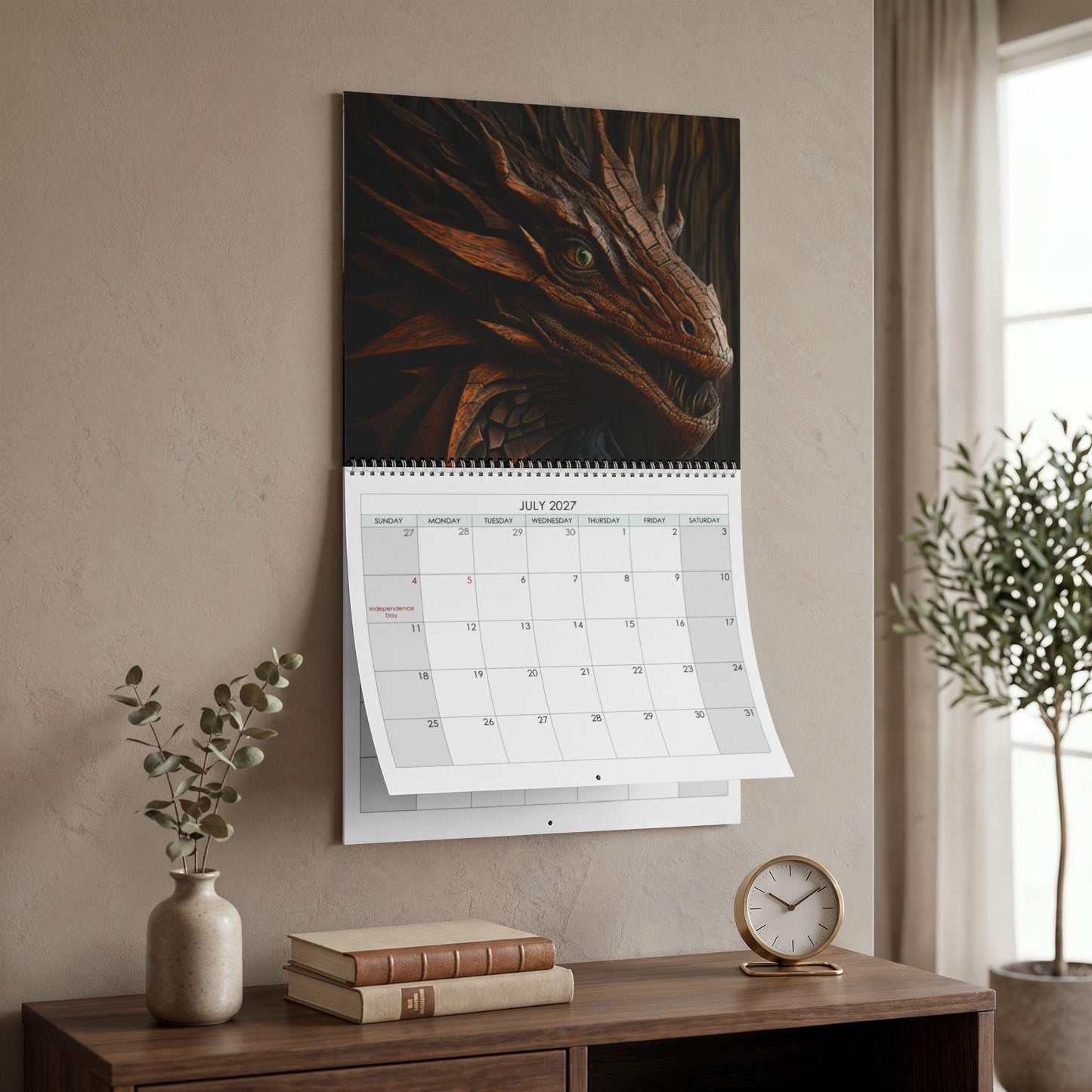 2027 Fiery Dragon Wall Calendar | Fantasy Art, Customizable Grid