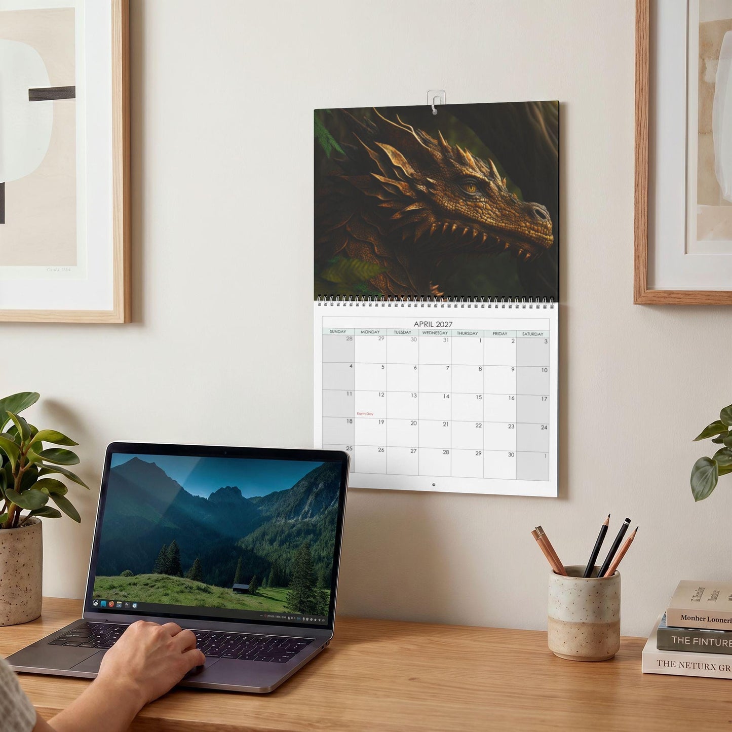 2027 Fiery Dragon Wall Calendar | Fantasy Art, Customizable Grid
