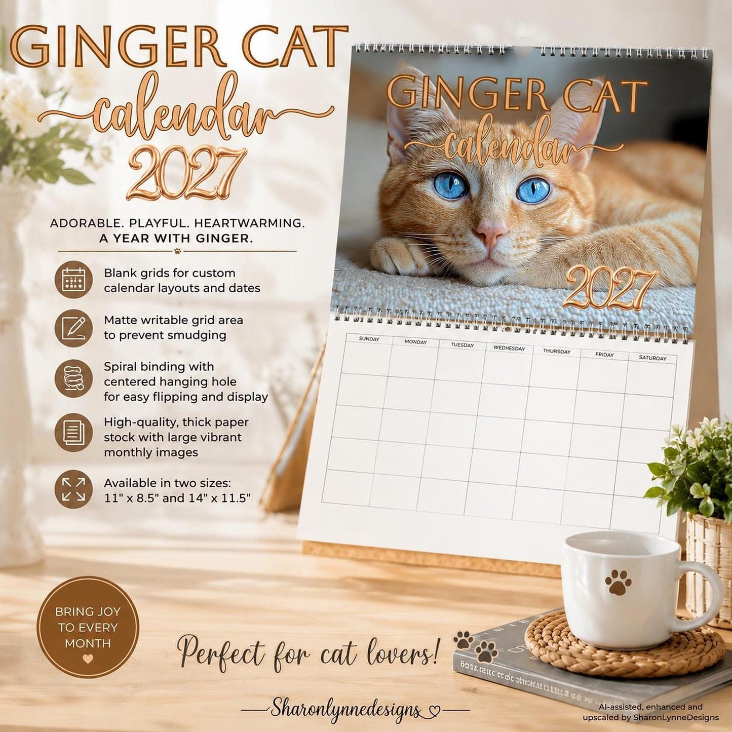 Ginger Cat Calendar 2027, Monthly Planner with Cat Photos