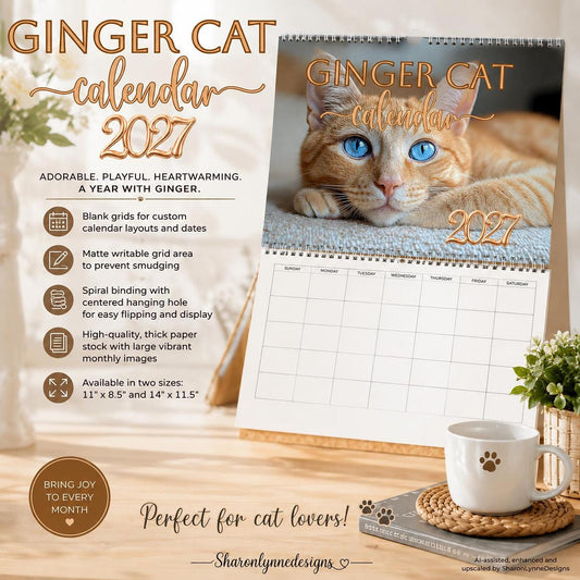 Ginger Cat Calendar 2027, Monthly Planner with Cat Photos
