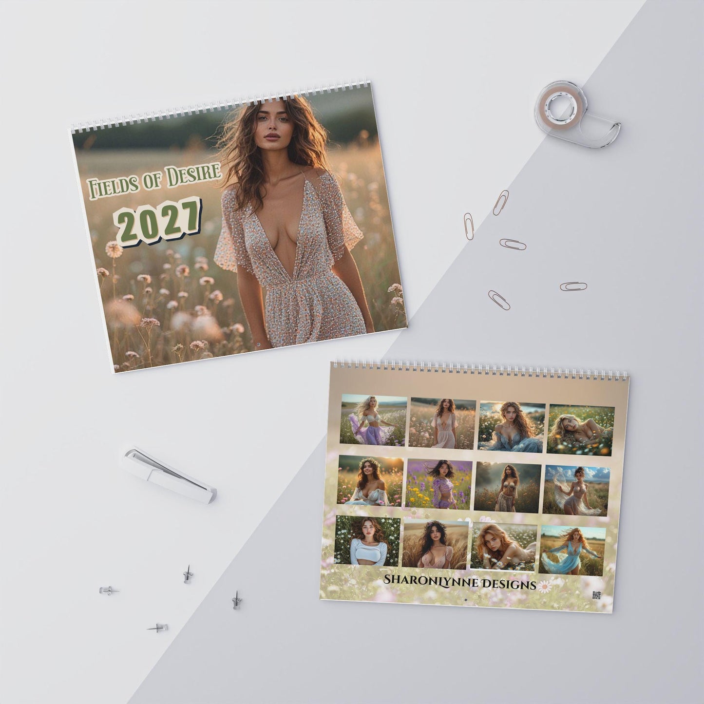 Fields of Desire 2027 Wall Calendar, Artistic Female Portraits Floral Design (Two Sizes)