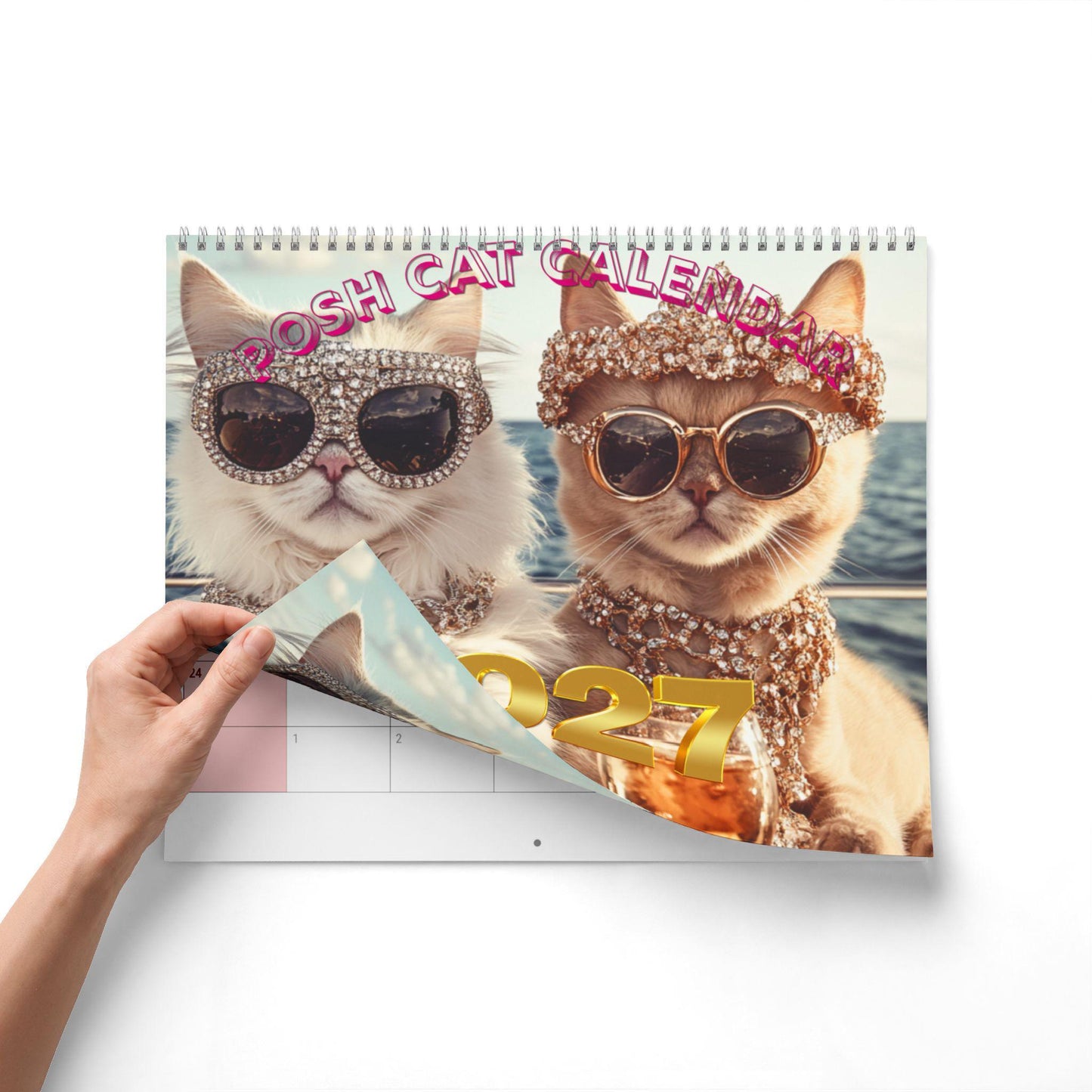 Posh Cats 2027 Wall Calendar | Glamorous Feline, Nautical Theme, Seaside Cocktails