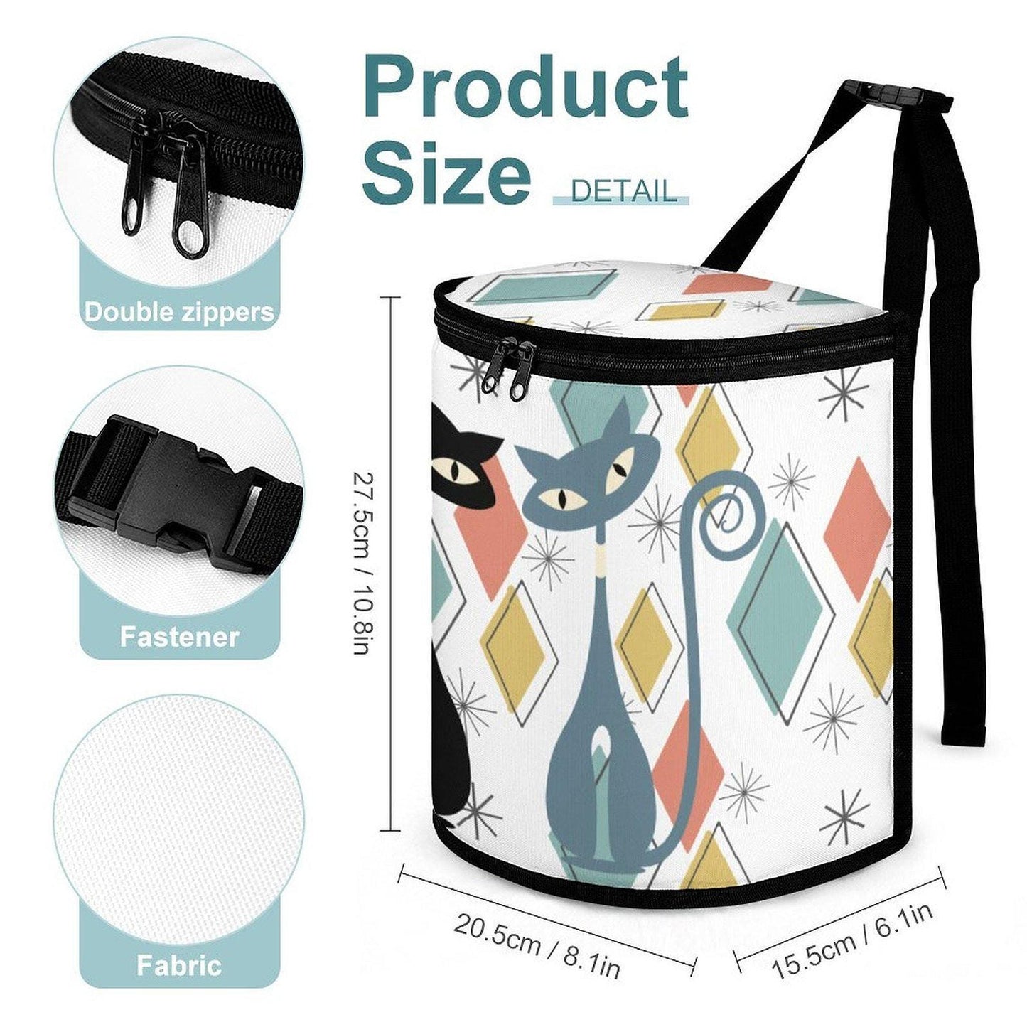 Retro Cat Trash Bin, Vintage-Style Collapsible Car Waste Container in Durable Polyester