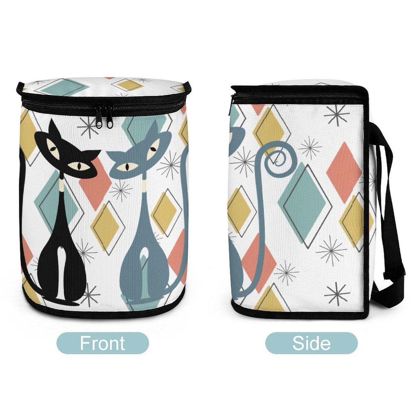 Retro Cat Trash Bin, Vintage-Style Collapsible Car Waste Container in Durable Polyester