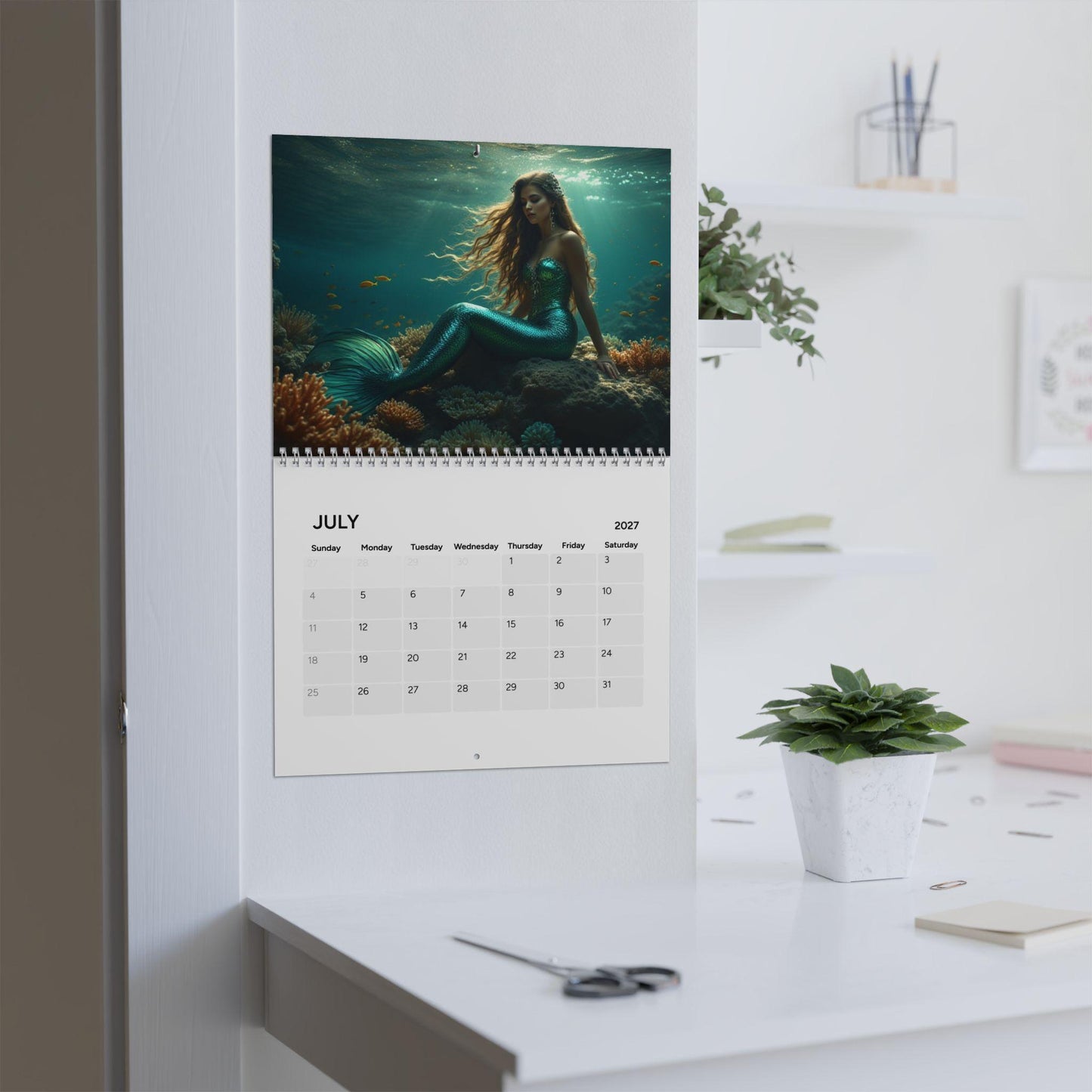 Mermaid Calendar 2027, Semi-Gloss Paper with Wire Binding, 10.8 × 8.4 Inches