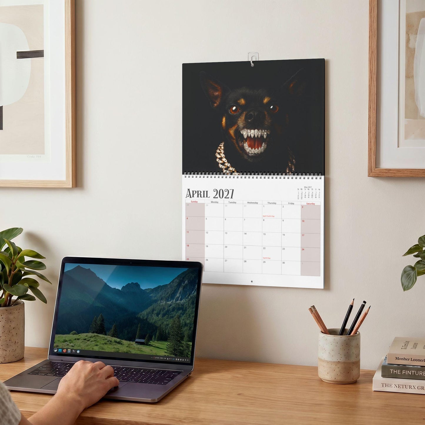 2027 Dog Wall Calendar, Blank Writable Monthly Planner with Wire Binding