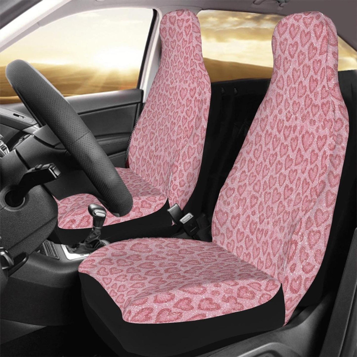 Pink Heart Seat Covers, Soft Polyester Car Protection for Stylish Interiors