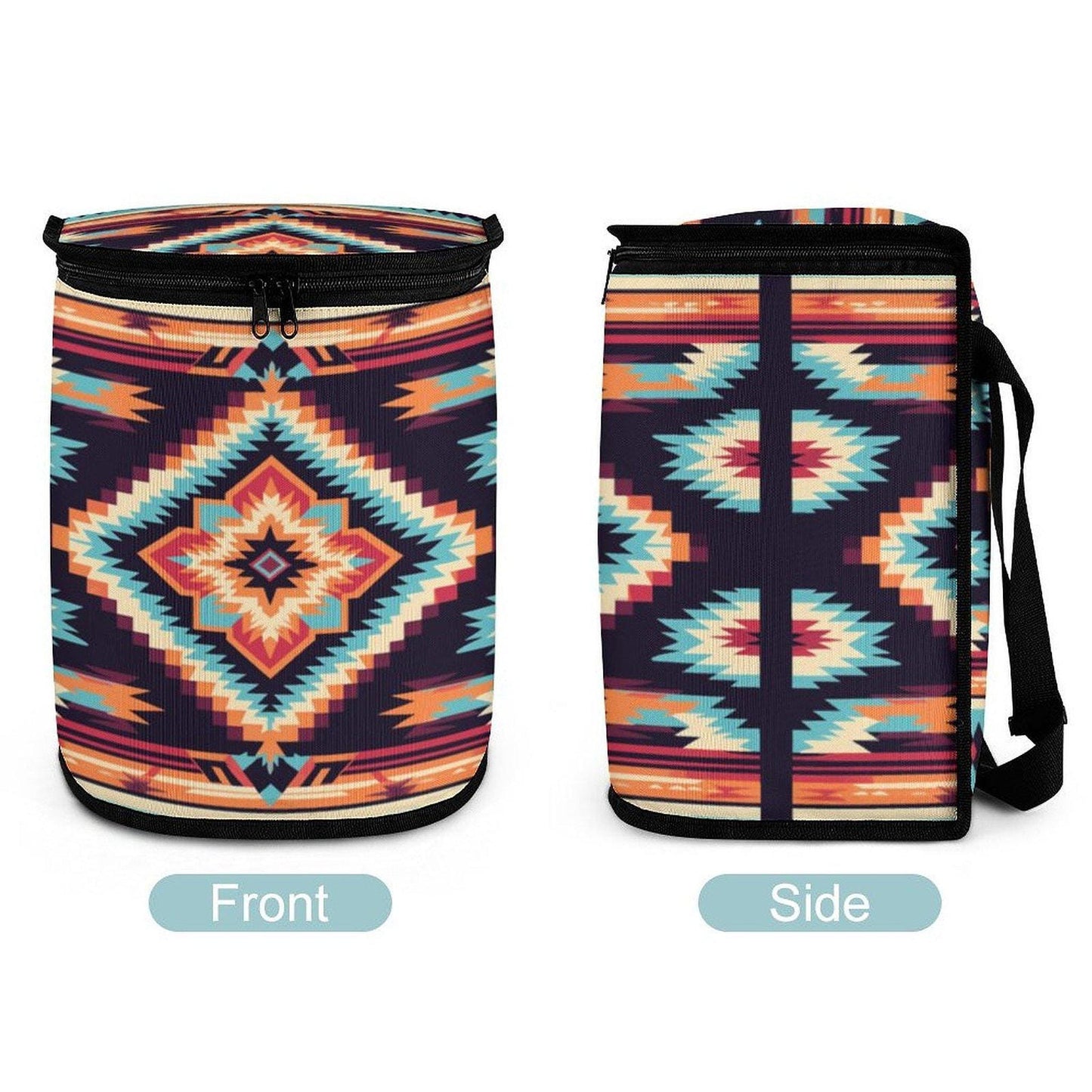 Collapsible Car Trash Bin, Native Pattern Polyester Wastebasket for Vehicle Organization
