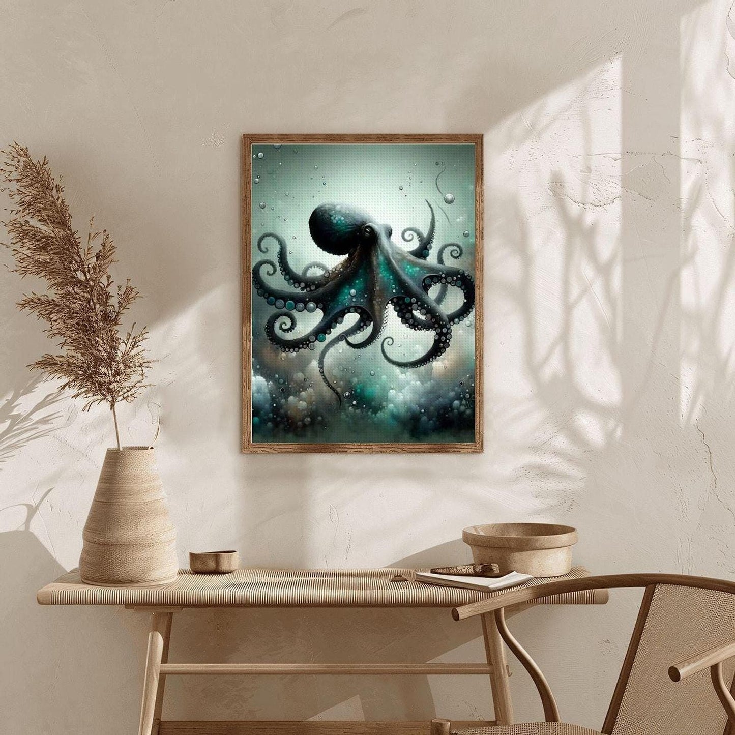 Octopus DIY Diamond Art Kit, 12" x 16" Ocean Craft Project with Acrylic