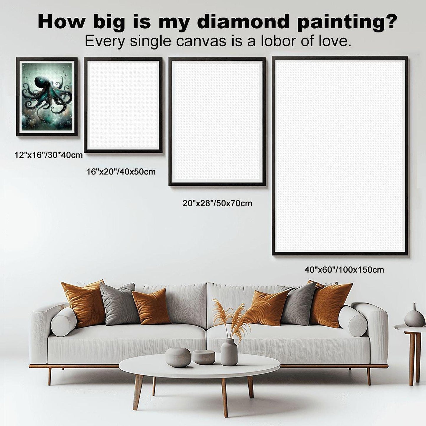 Octopus DIY Diamond Art Kit, 12" x 16" Ocean Craft Project with Acrylic