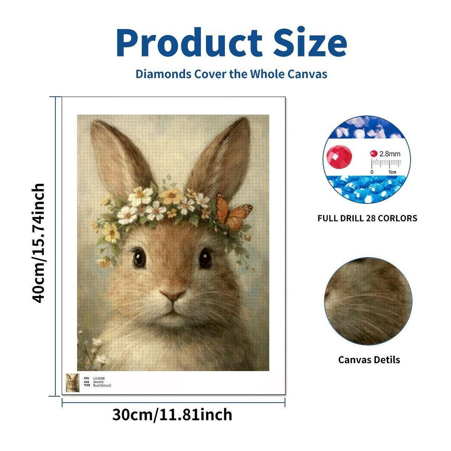 Vintage Bunny Diamond Painting Kit, DIY Canvas Craft Project with Acrylic