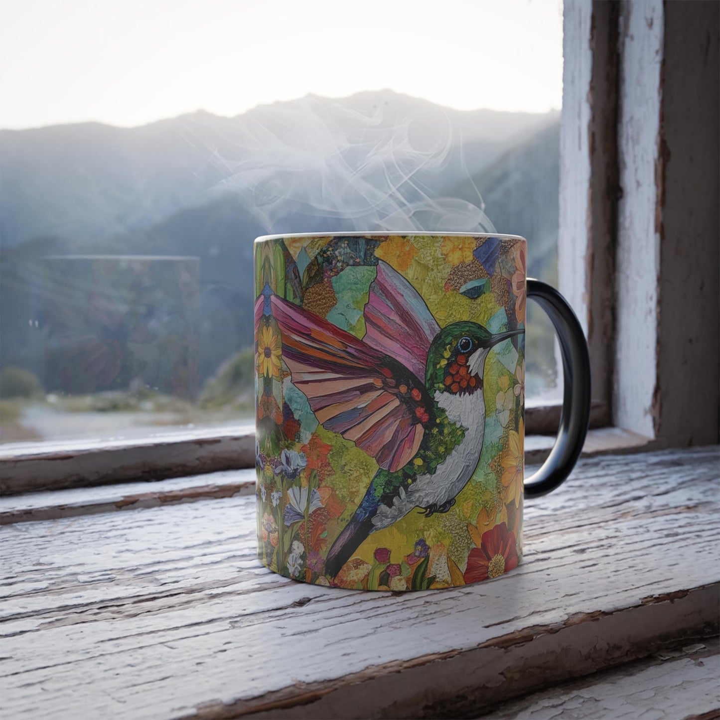 Heat Activated Mug with Hummingbird Design, Color Changing Ceramic Coffee Cup