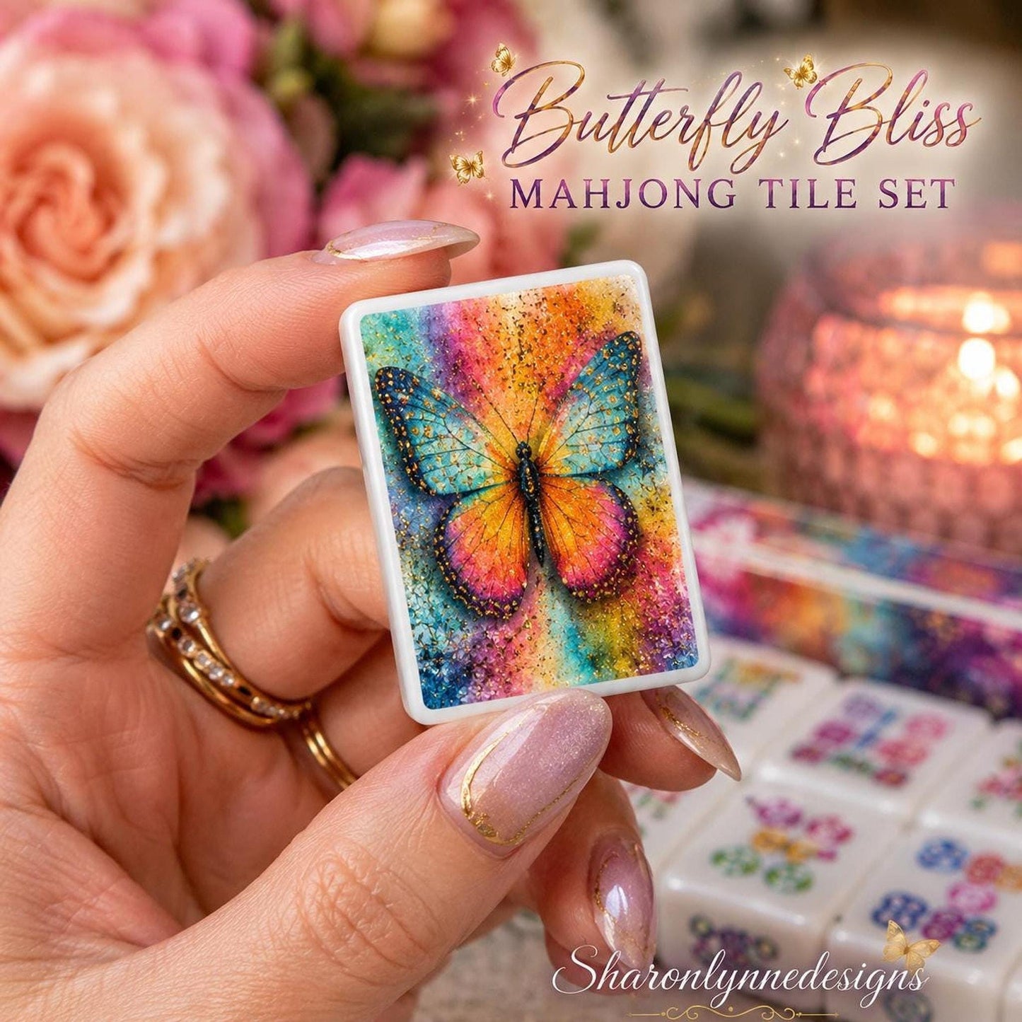 Butterfly Mahjong Tile Set, 160 Acrylic with Joker Designs for Game Night
