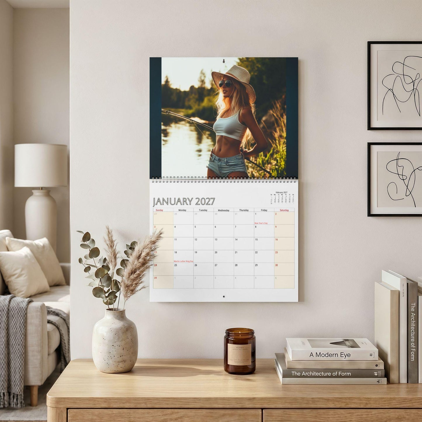 2027 Pinup Photography Wall Calendar, Monthly with Blank Grids