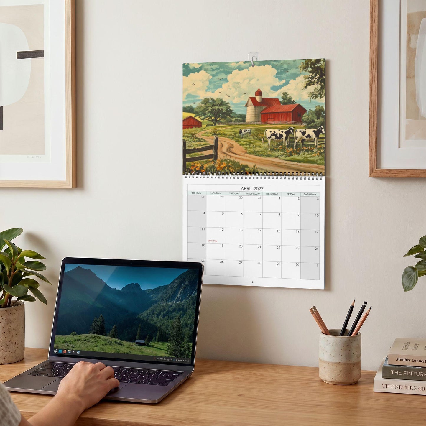2027 Wall Calendar, Rustic Farmhouse Art with Barn Scene and Floral Fields
